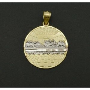 Real 10k Yellow Gold Diamond Cut Last Supper Pendant 21mm 1.8gr